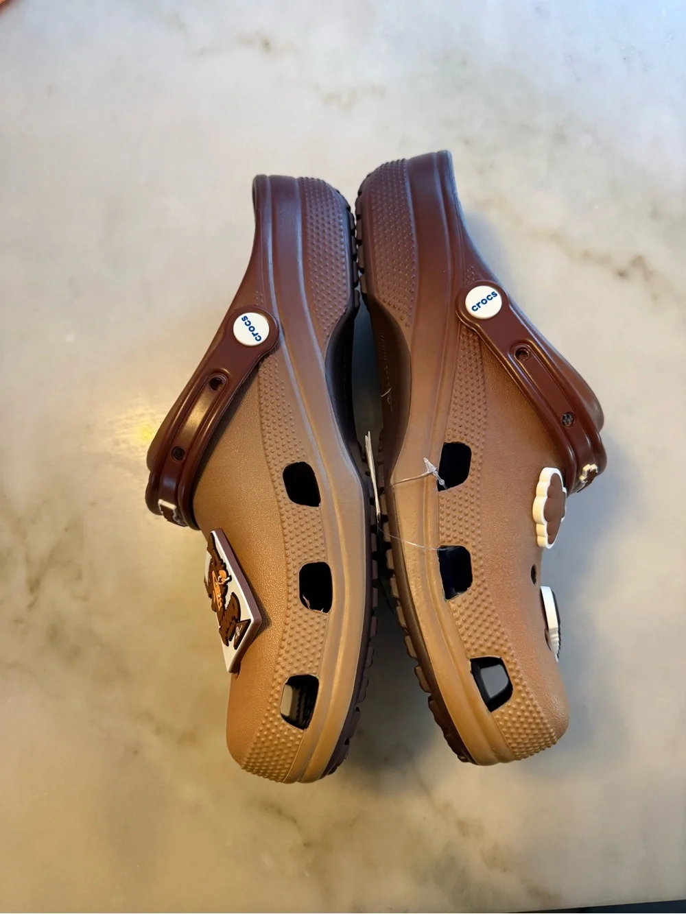 CROCS Men's Brown Clog Sandals with Decorative Jibbitz